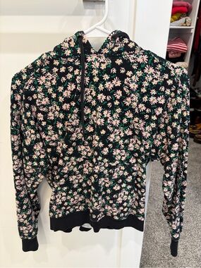 Alice + Olivia Black Floral Top with Pink & Green Daisies